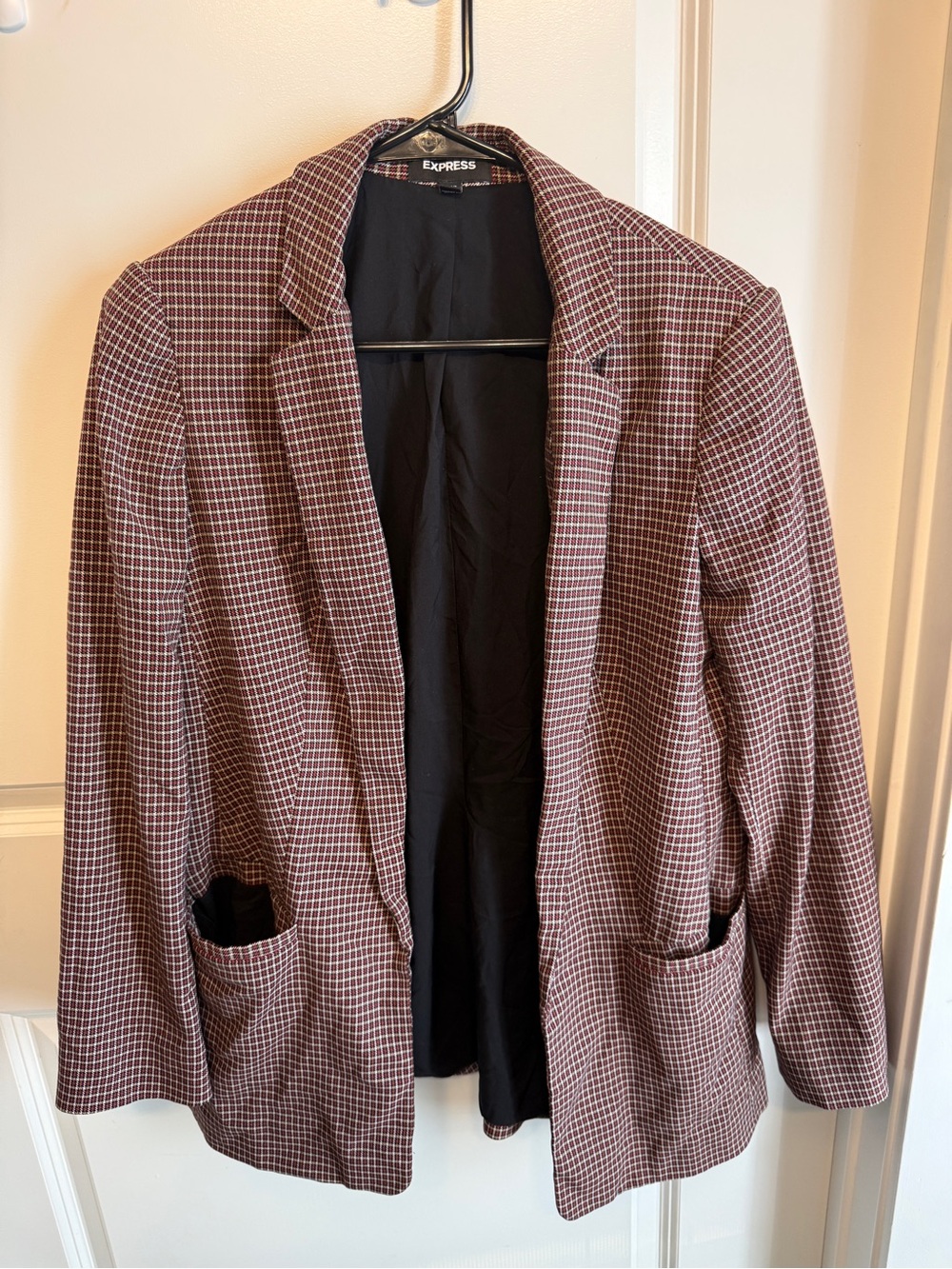 Express Burgundy and White Check Blazer